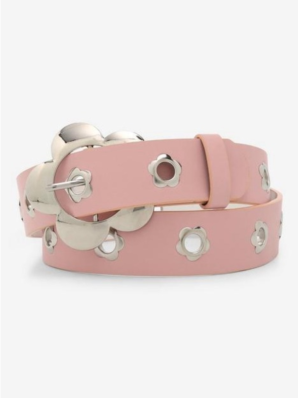 Hot Topic Pink Flower Grommet Belt with Silver Buckle